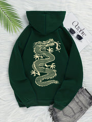 Dragon Print Hooded Sweater with Kangaroo Pocket