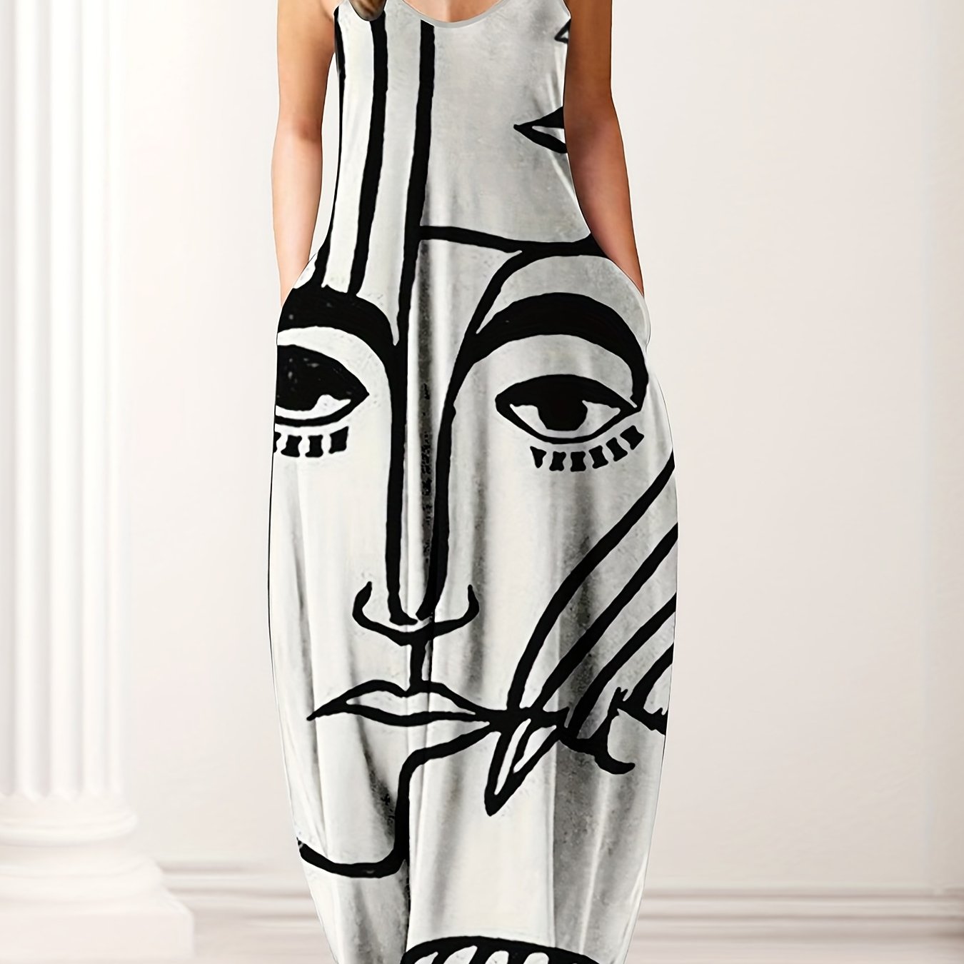 Women's Plus Abstract Figure Print V Neck Cami Maxi Dress