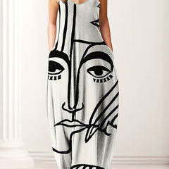 Women's Plus Abstract Figure Print V Neck Cami Maxi Dress