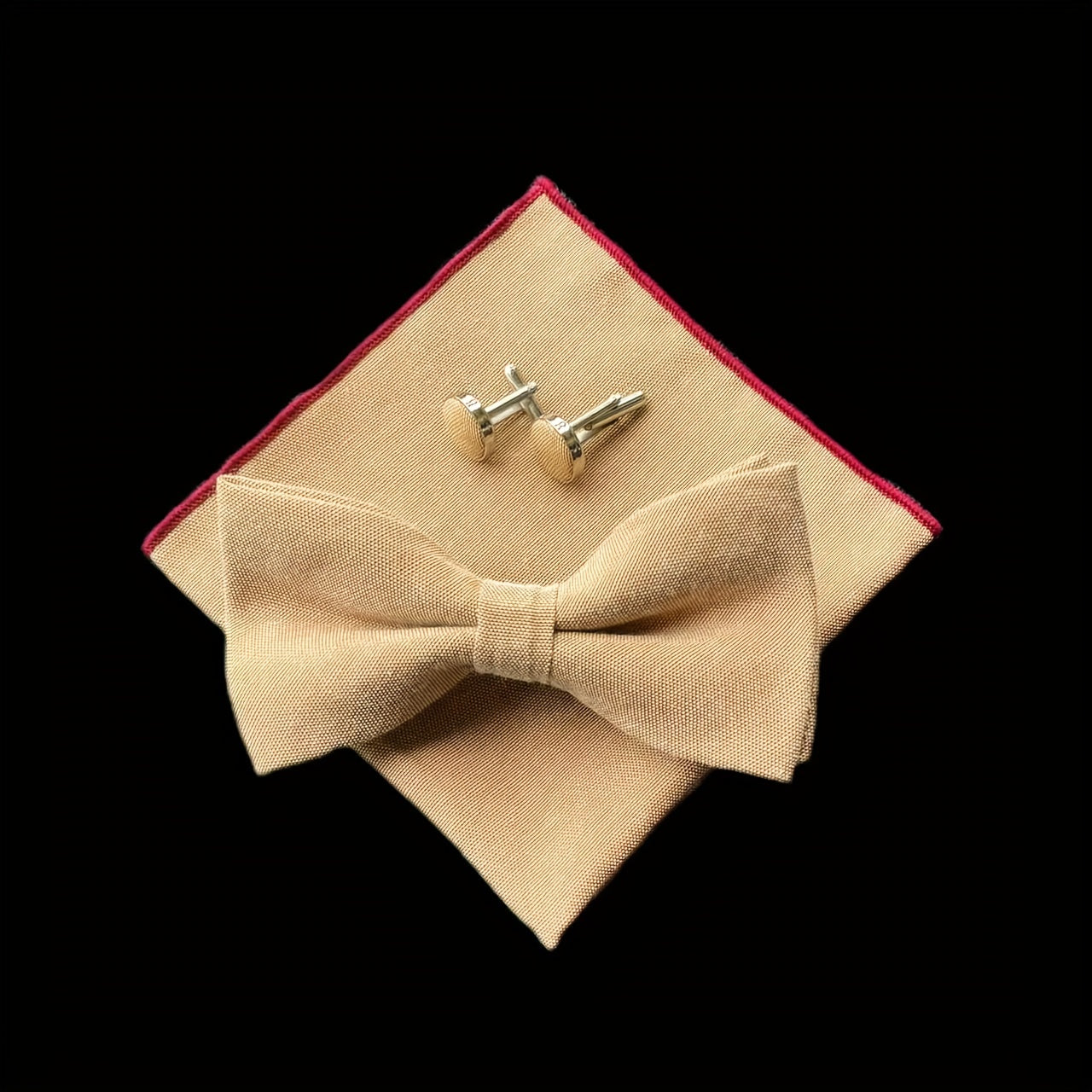 Men's Cotton Bowtie Or Necktie Pocket Square Cufflink Set