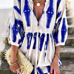 Geometric Print Tie Front Mini Dress