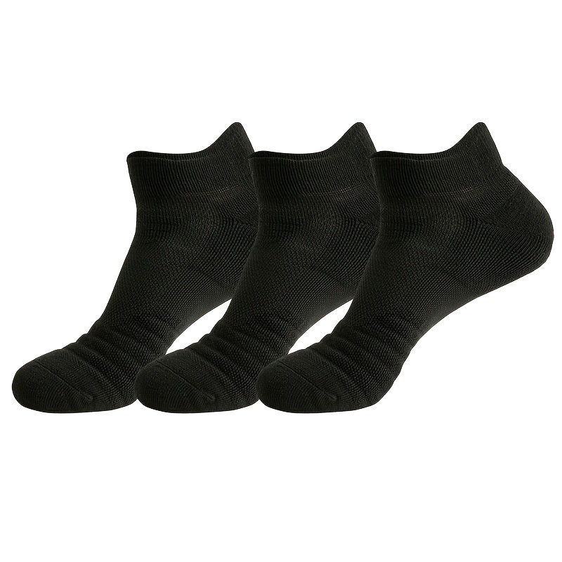 3 Pairs Men's Cushion Sport Ankle Socks - Breathable Sweat Absorbing