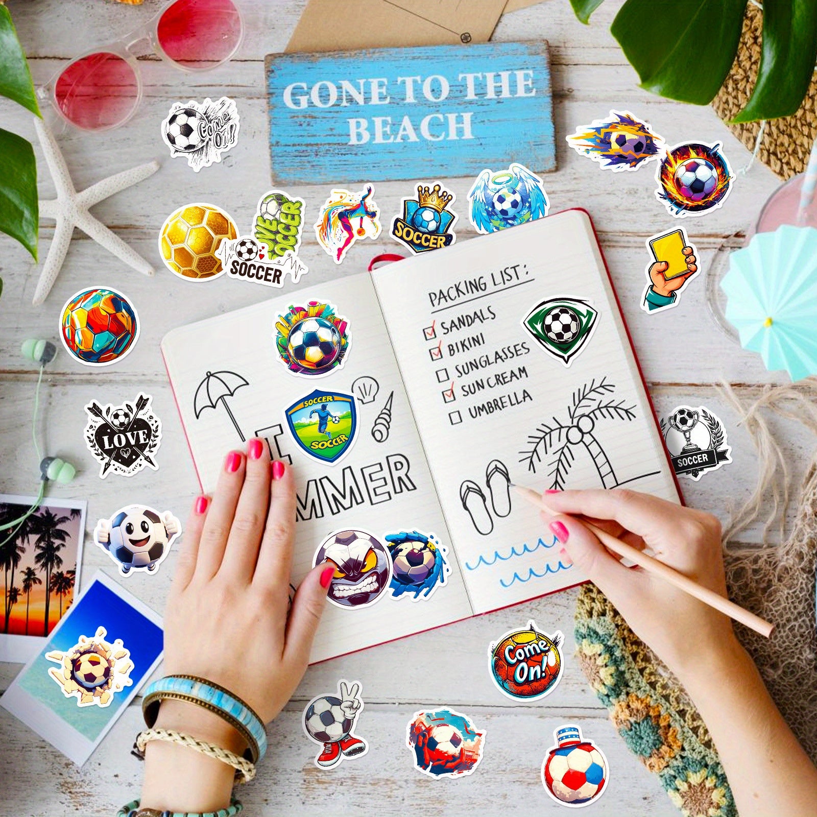 50pcs Vintage Soccer Ball Stickers for DIY Laptop Skateb