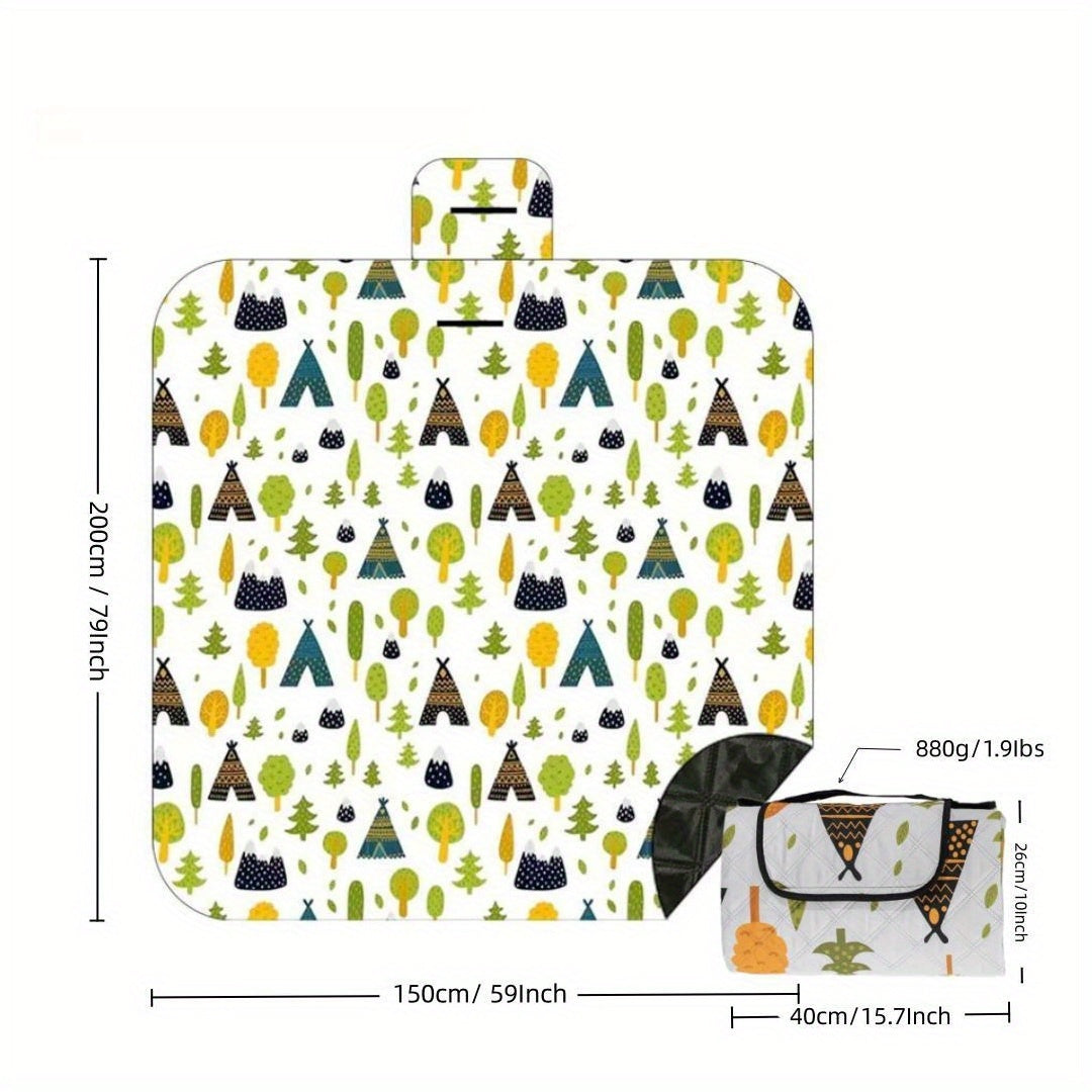 Waterproof 3 Layer Picnic Blanket 200 X 200 Boho Forest Print