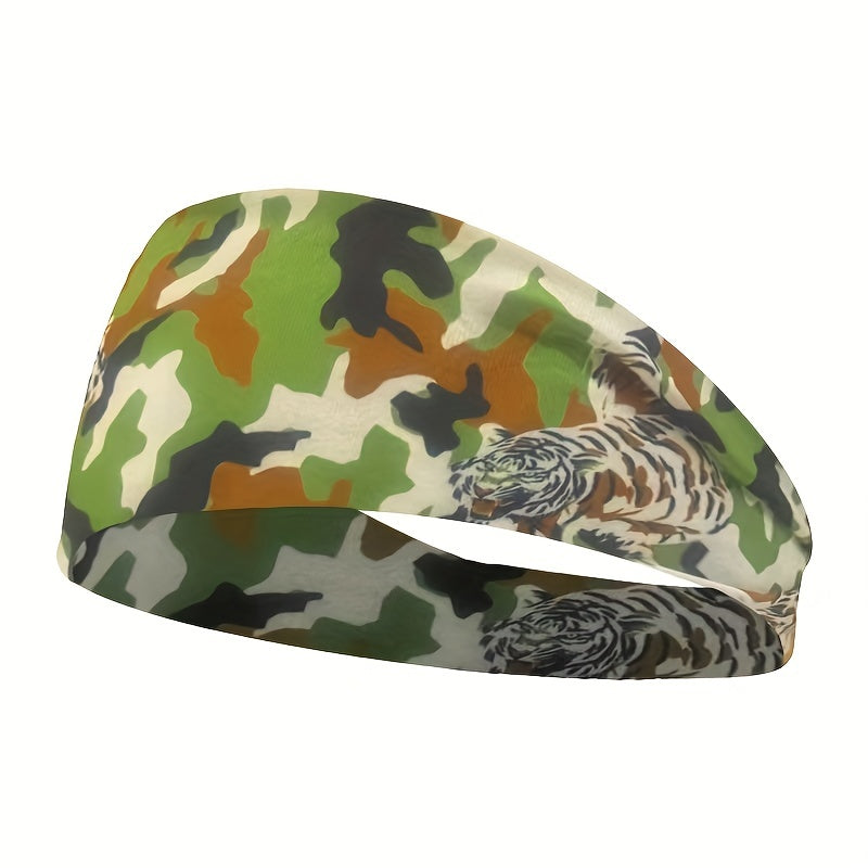 Men's Camo Print Sports Headband Moisture Wicking Elastic