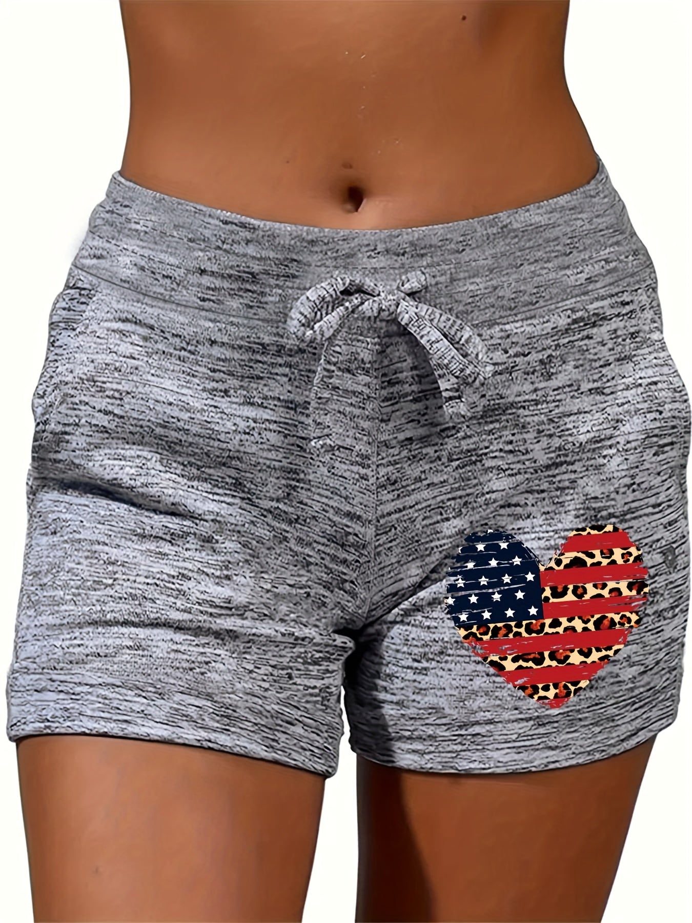 Heart Print Drawstring Shorts Casual Shorts For Summer & Spring