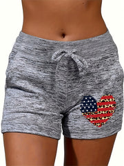 Heart Print Drawstring Shorts Casual Shorts For Summer & Spring