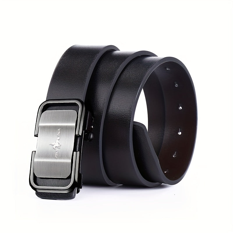 Men's Silver Grey PU Leather Belt Smooth Buckle