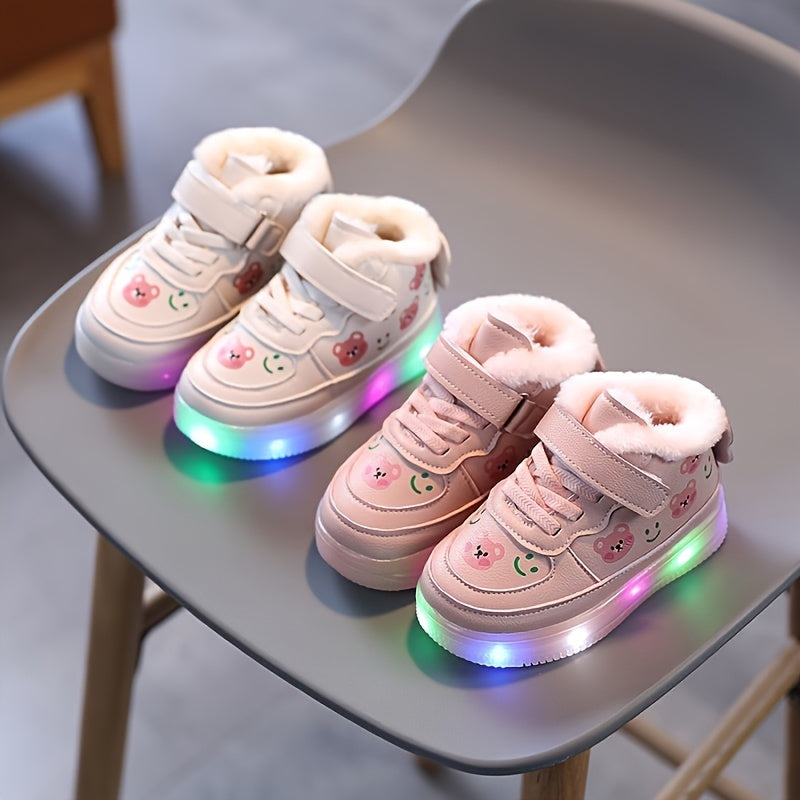 Girl's LED Light Up High Top Skate Shoes with Plush Lining