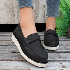 Women's Twist Knot Platform Loafers Solid Round Toe Slip On Wedge Shoes