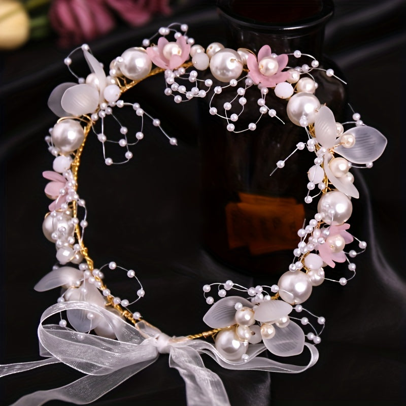 Faux Pearl Flower Headband Bridal Headdress Wedding Crown