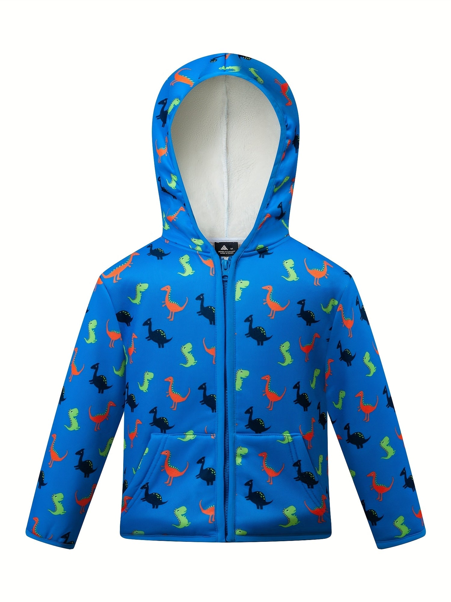 Kid's Dinosaur Print Fleece Jacket Hooded Coat