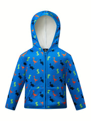 Kid's Dinosaur Print Fleece Jacket Hooded Coat
