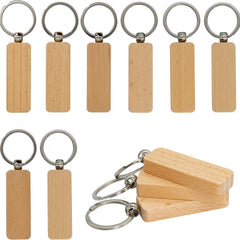3pcs Wooden Keychain Blanks Rectangle Shape Engravable Portable Key Rings