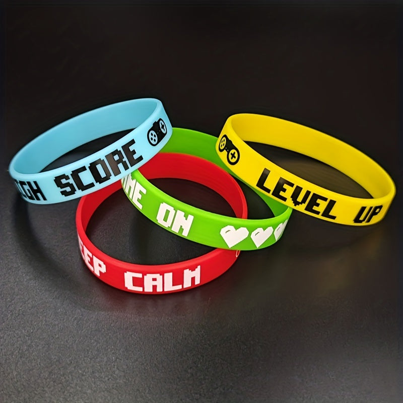 6pcs Unisex Silicone Bracelets, Letter Print, Sporty Style