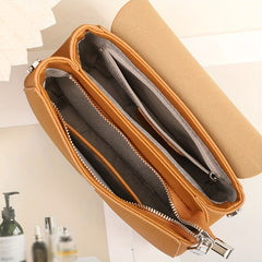 Stylish Large Capacity Leather Crossbody Bag in Khaki