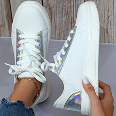 Reflective Faux Leather Heighten Skate Shoes Non Slip Flat Sneakers