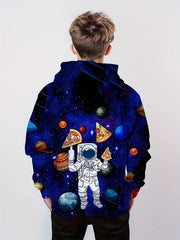 Kids Astronaut Planet Pizza 3D Print Hoodie Hip Hop Sports Casual Tops