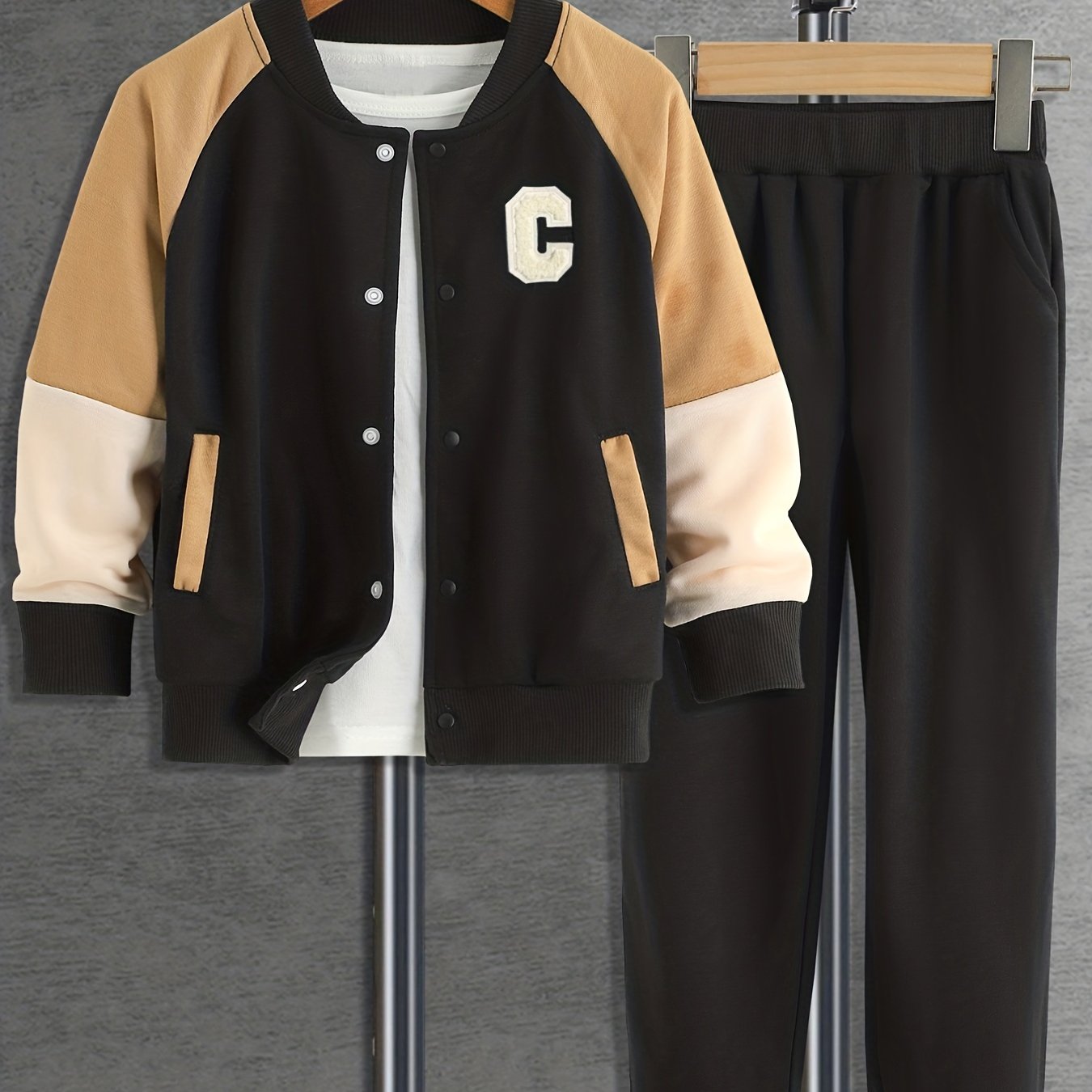 Boys Varsity Jacket & Sweatpants Alphabet Decor Suit