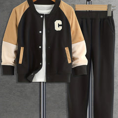 Boys Varsity Jacket & Sweatpants Alphabet Decor Suit