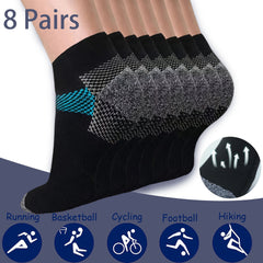 8 Pairs Compression Ankle Socks - Sports, Running, Ideal for Men and Women