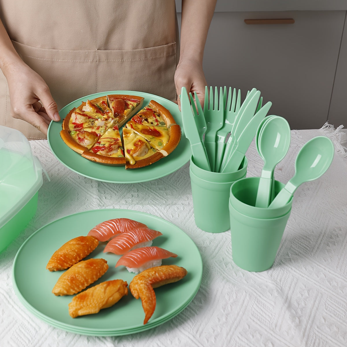 21pcs Outdoor Picnic Cutlery Set with Storage Box