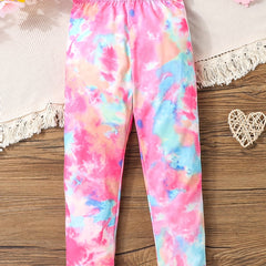 Girls Tie Dye Print Leggings Elastic Soft Trousers Kids Casual Pants
