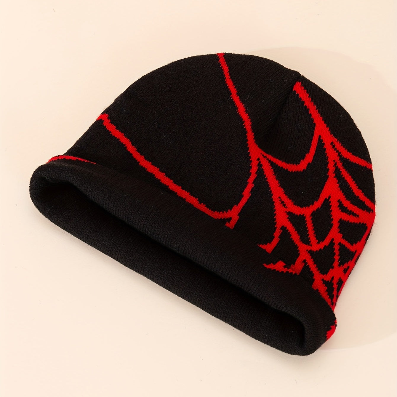 Ear Protection Windproof Knit Beanie Hat Spider Web Embroidery