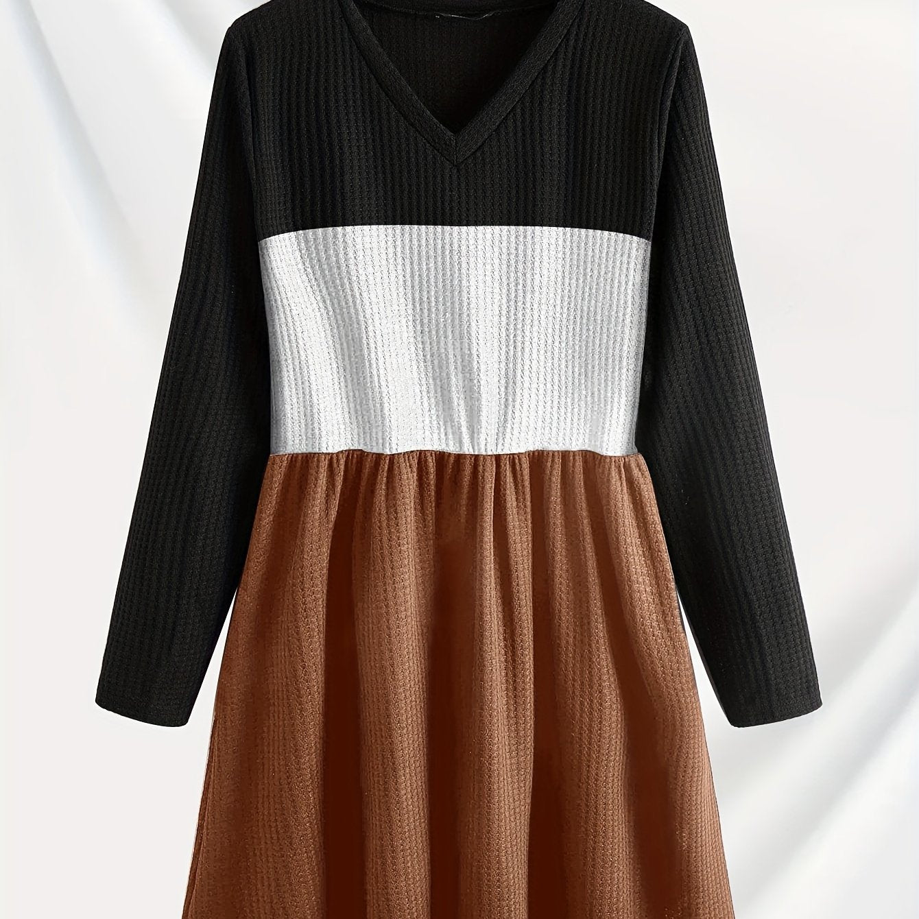 Colorblock V Neck Stretch Mini Dress