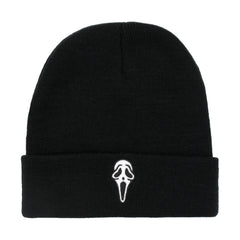90s Horror Skull Embroidered Beanie Unisex Solid Skull Cap Hip Hip Warm Knit Hat