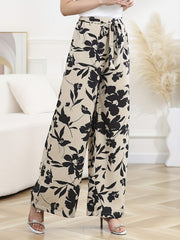 Boho Floral Print Wide Leg Pants with Knot Detail