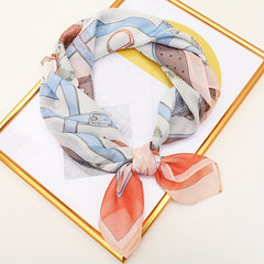 65cm Chiffon Scarf Print Thin Neckerchief Classic Travel Head Wrap Hair