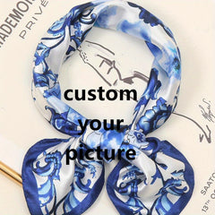 Personalized Photo & Floral Print Silk Feel Square Scarf