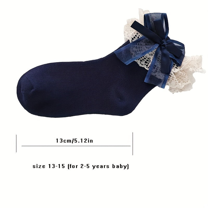 2 Pairs Baby Girls Lace Edged Butterfly Knotted Princess Socks