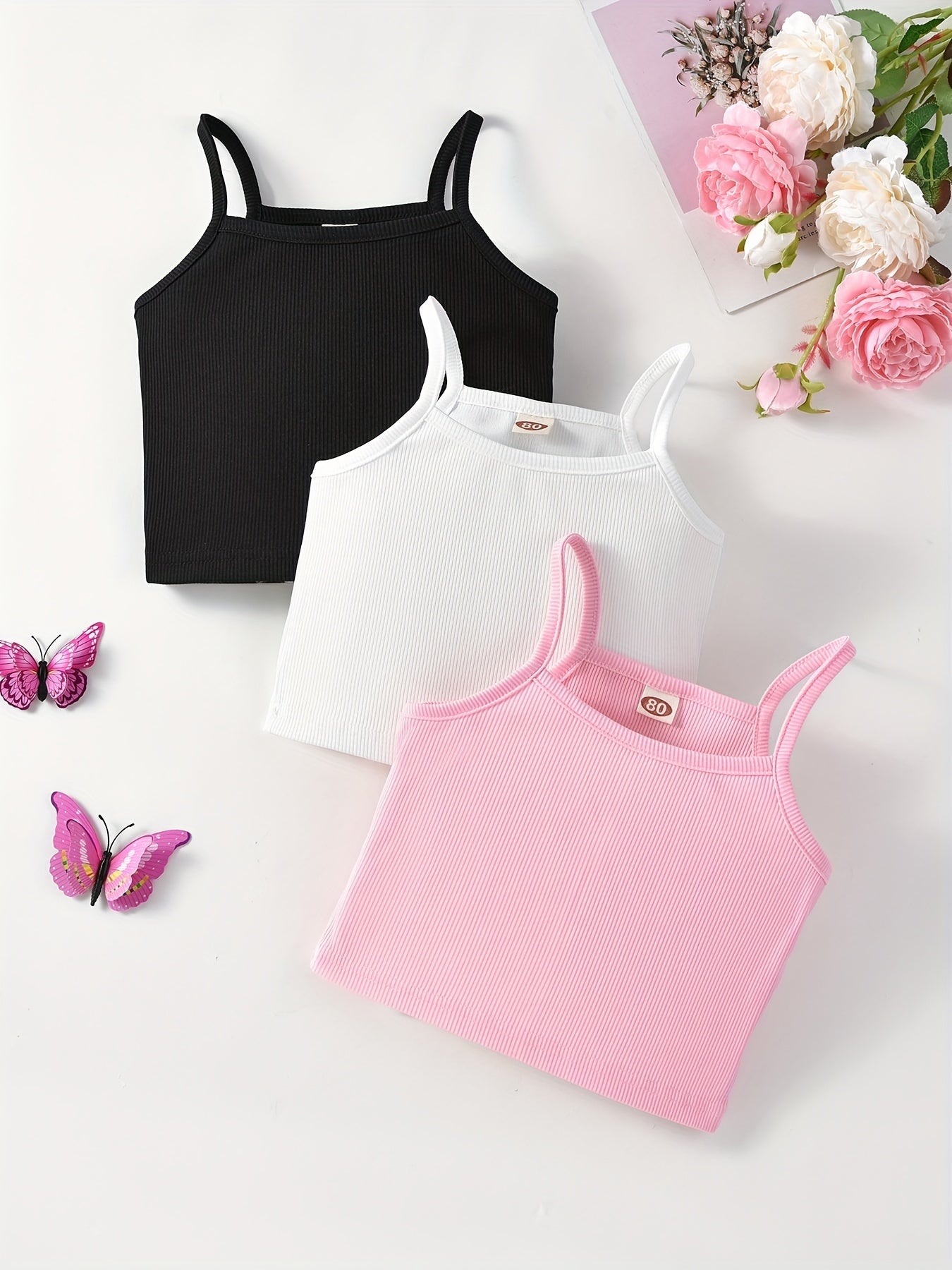3pcs Toddler Girls Casual Suspender Cami T shirt Summer Clothes