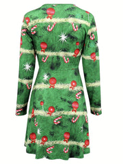 Women's Plus Christmas Tree Print A Line Dress