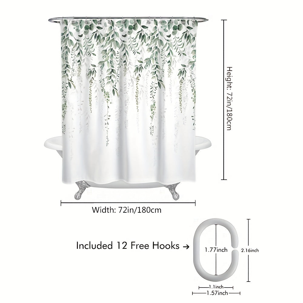 Waterproof Leaf Pattern Shower Curtain with 12 Hooks 72x72in