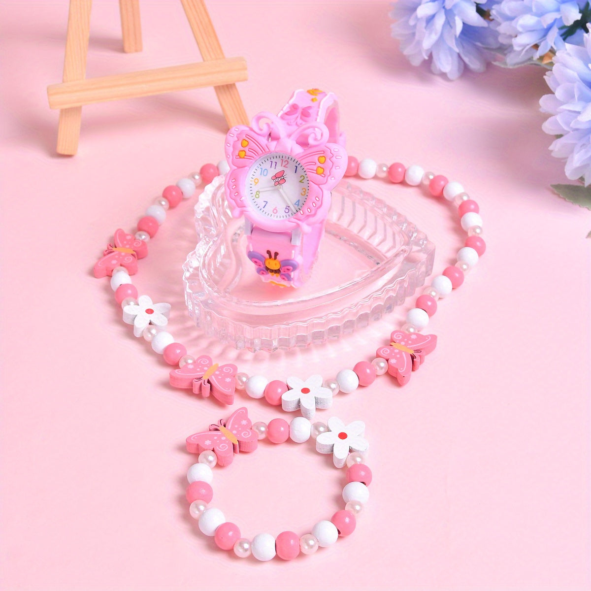 3pcs Butterfly Strap Girls' Cartoon Watch