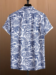 Men's Paisley Camp Collar Bowling Shirt Short Sleeve