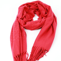 Red Cashmere Rhinestone Tassel Shawl