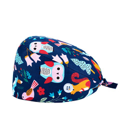 Floral Print Nurse Scrub Cap with Lace Up Elastic - Adjustable Work Hat