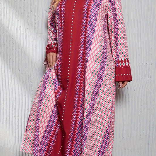 Ethnic Abaya Dress V Neck Maxi Jalabiya Dress