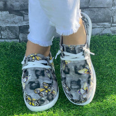 Striped Butterfly Pattern Flat Shoes Women's Shallow Mouth Casual Shoes