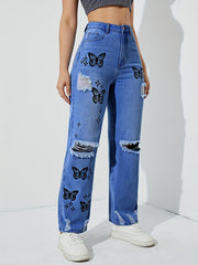Bleach Wash Butterfly Jeans