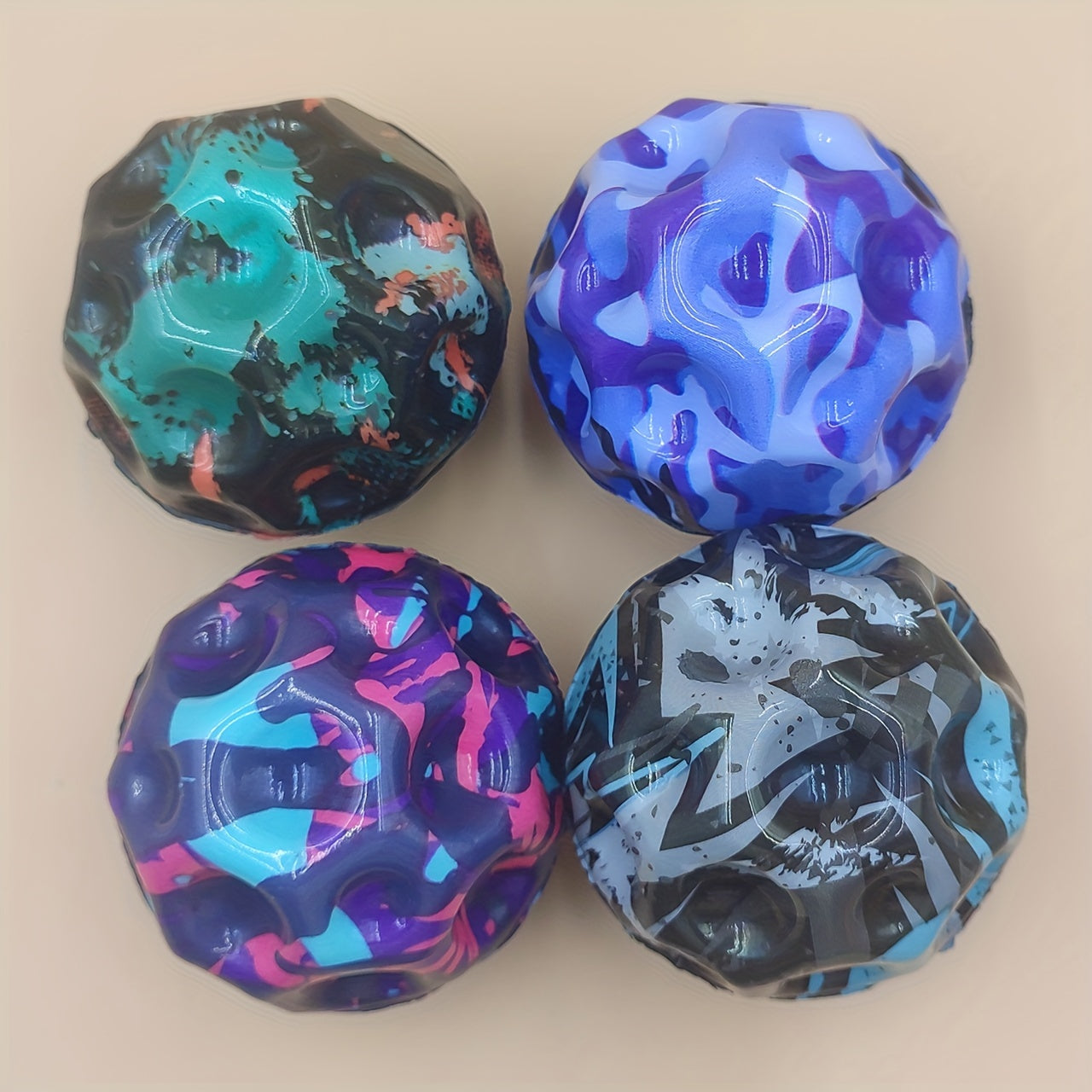 4PCS Camouflage Bouncy Ball Moon Shape Porous High Bouncing Space Ball