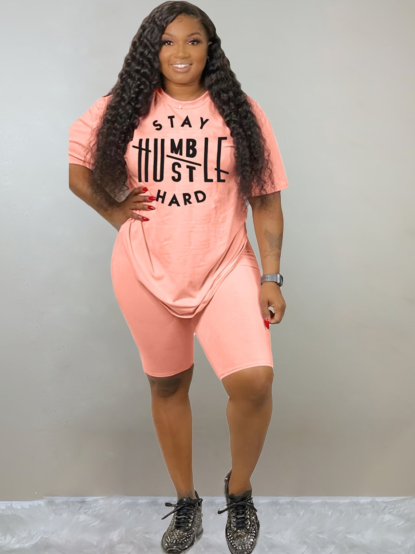 Slogan Print Crop Top & Shorts Sports Outfits Set