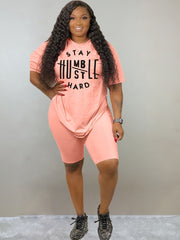 Slogan Print Crop Top & Shorts Sports Outfits Set