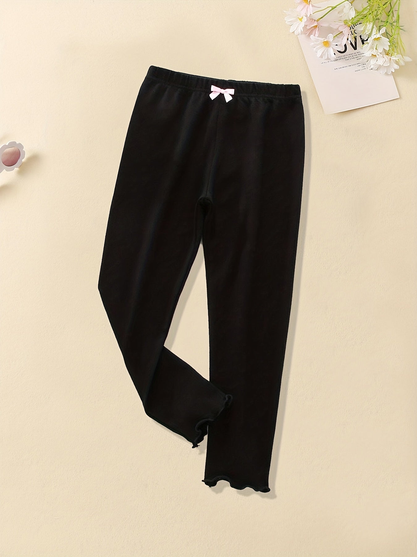 Kid Girls 4 Piece Bow Knot Front High Elastic Waist Leggings Pants