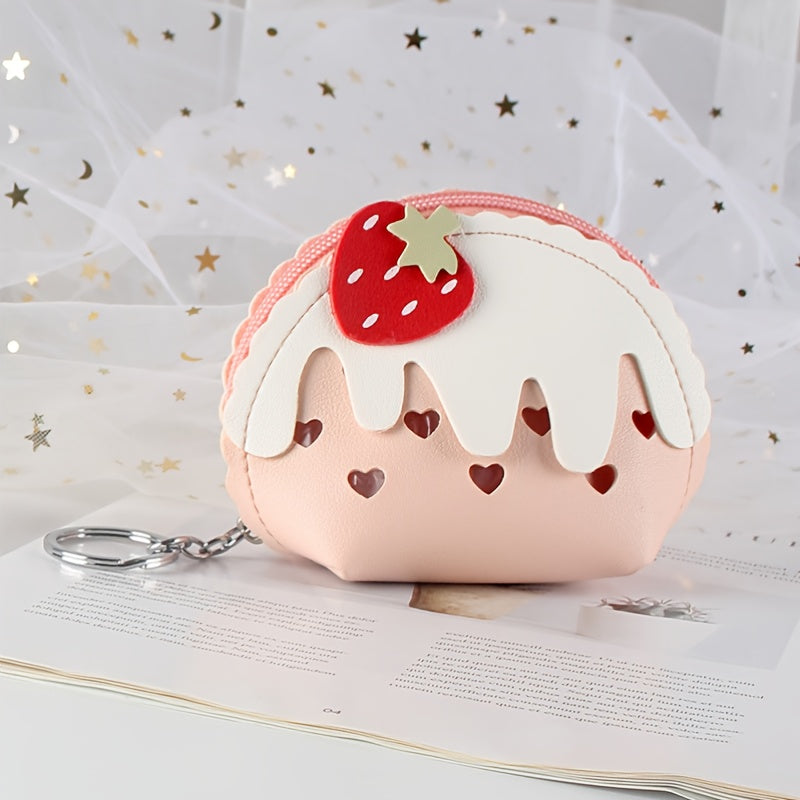 Girls Strawberry Cake Coin Purse Mini Wallet with Keychain