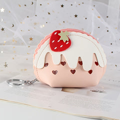 Girls Strawberry Cake Coin Purse Mini Wallet with Keychain